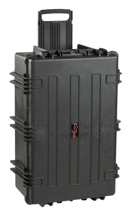 Explorer 7630 Waterproof Case With Wheels - Black Front View with Telescopic Handle Extended