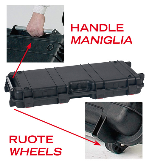 Explorer GUNCASE features - Wheels and pull handle.